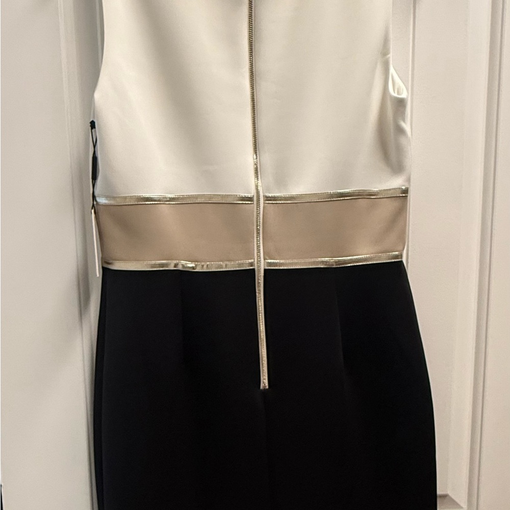 NWT Calvin Klein Women's Black White Gold Colorblocked Sheath Dress ~Size 8 - Picture 8 of 13